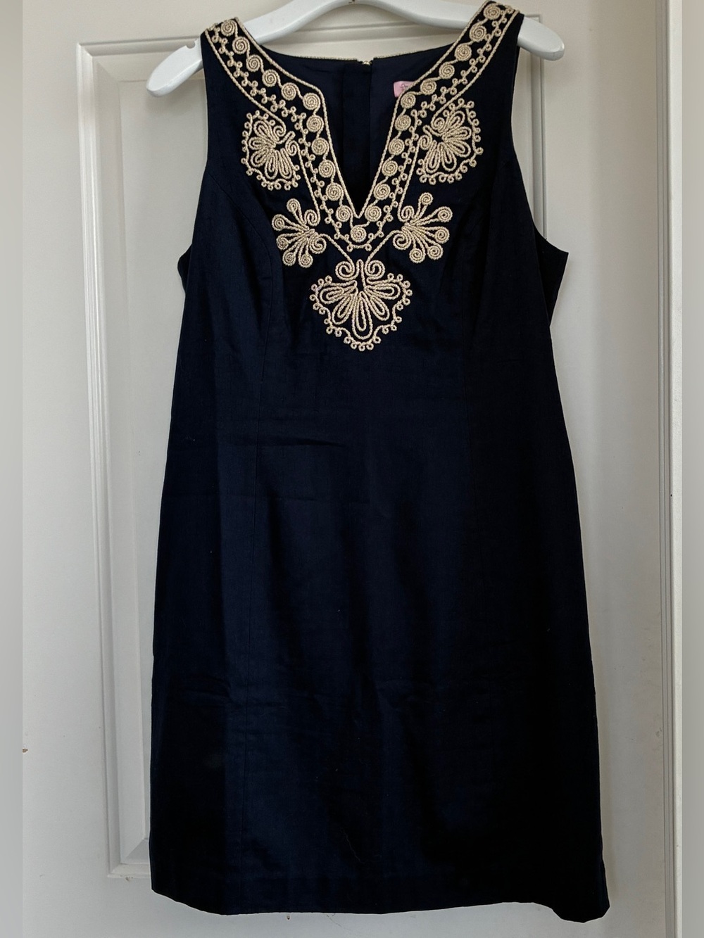 Lilly Pulitzer Navy Shift Dress with Gold Embroidery